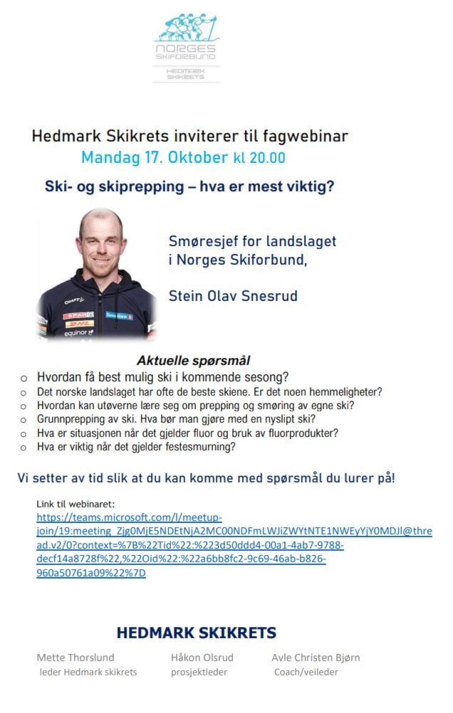 Skismøring - lær av en av de beste! Mandag 17. oktober kl. 20.00